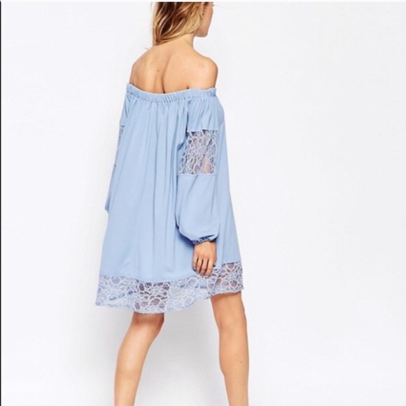 ASOS Off The Shoulder Lace Trim Swing Dress Size 4 Cocktail Wedding Short Mini - Picture 2 of 8